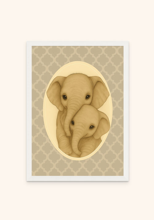 Baby Elephants framed print in a white frame — Art Spectrum