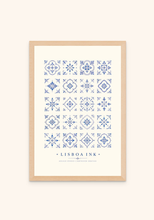 Lisboa Ink framed print — Portuguese tile wall art, Mediterra collection