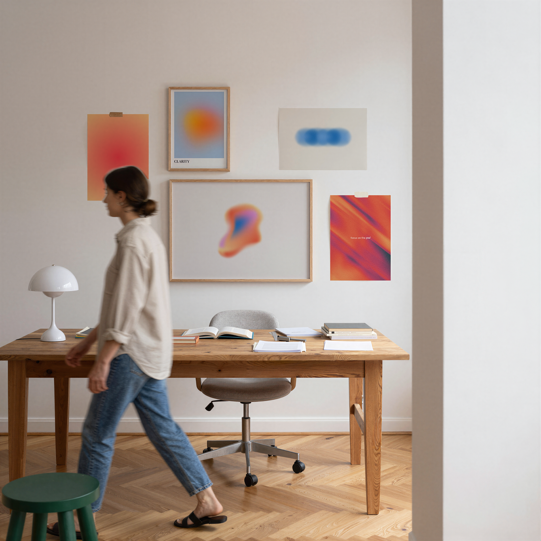 Aura collection gallery wall styled in a bedroom — Art Spectrum