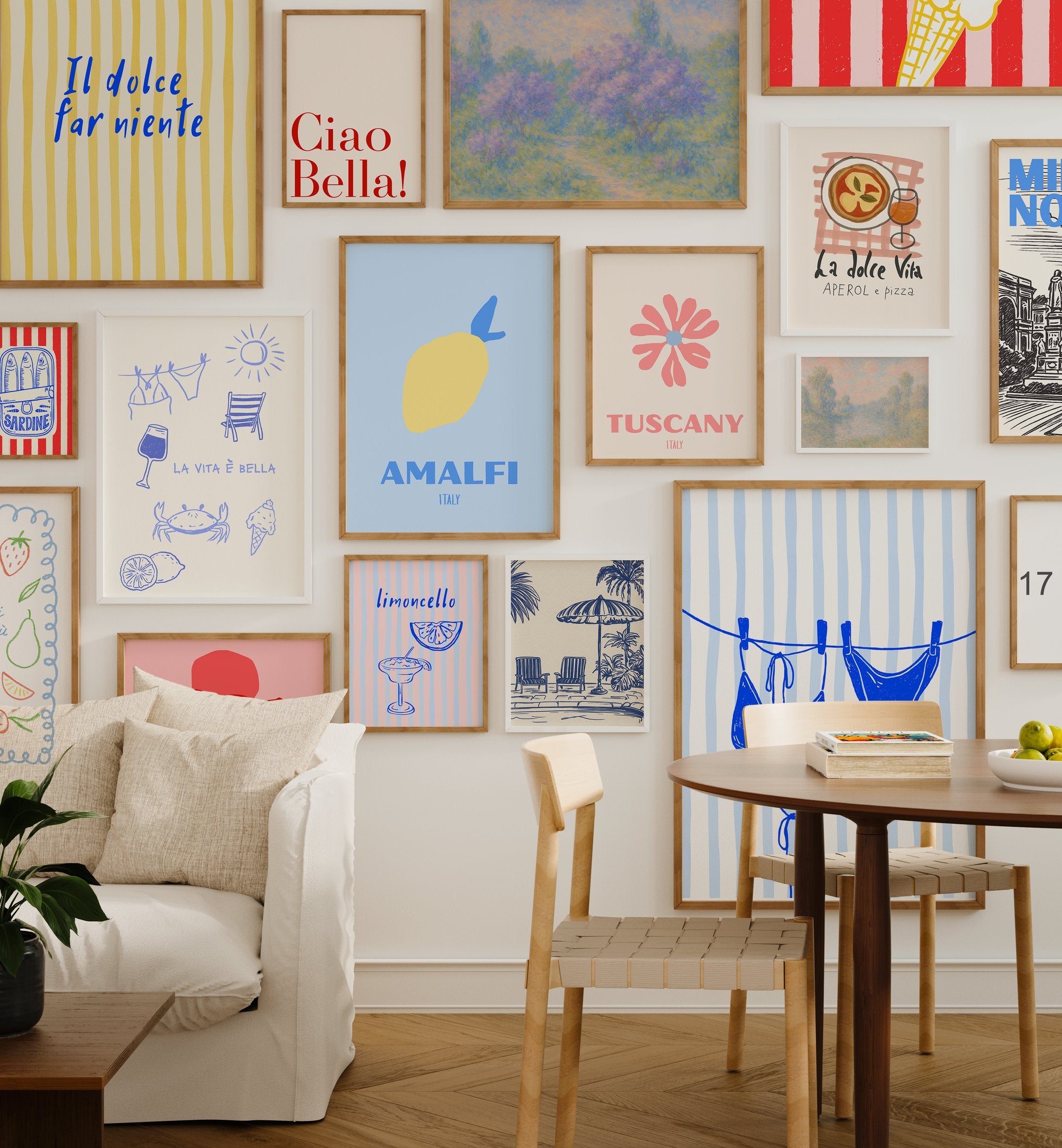 Italy-inspired gallery wall of framed prints — Art Spectrum