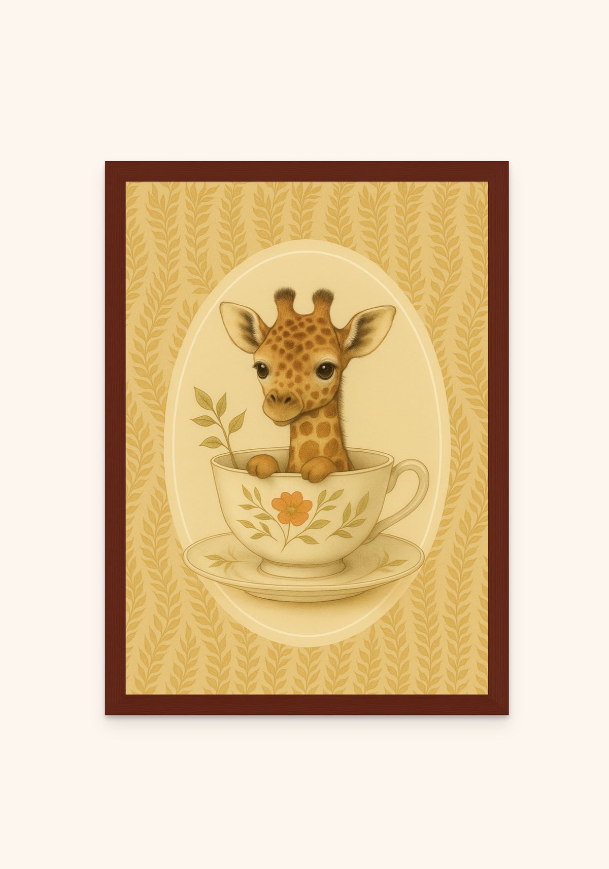 Baby Giraffe In A Teacup framed print in an espresso frame — Art Spectrum