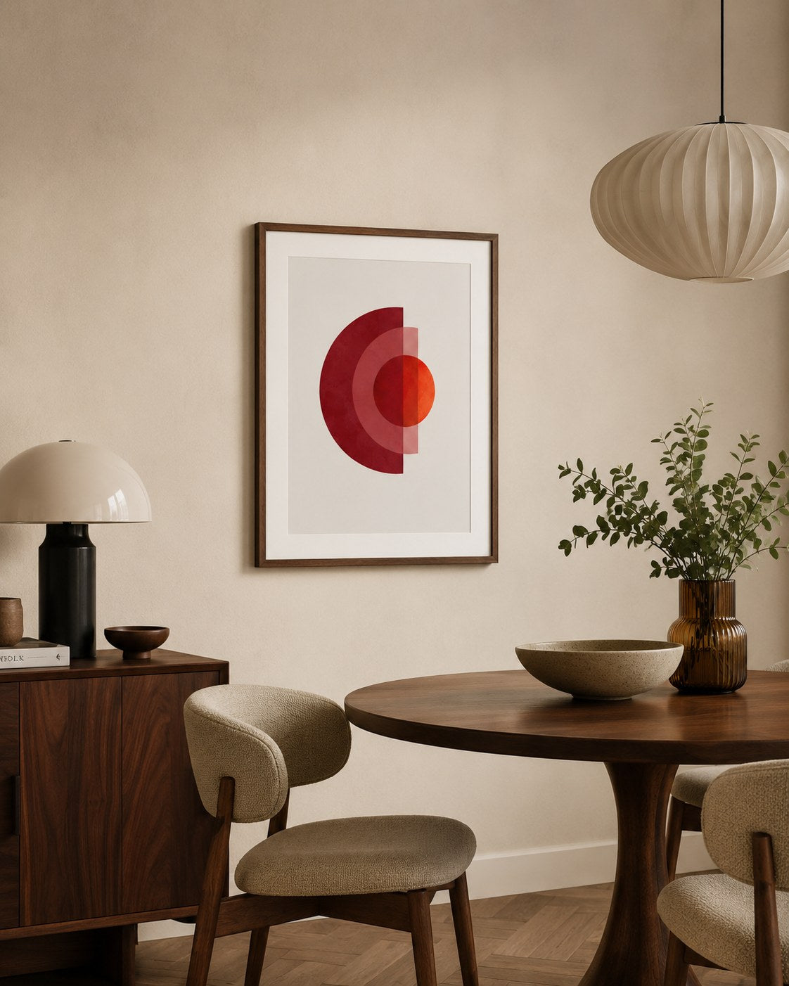 Blood Moon geometric abstract framed art print styled in a modern interior — Art Spectrum