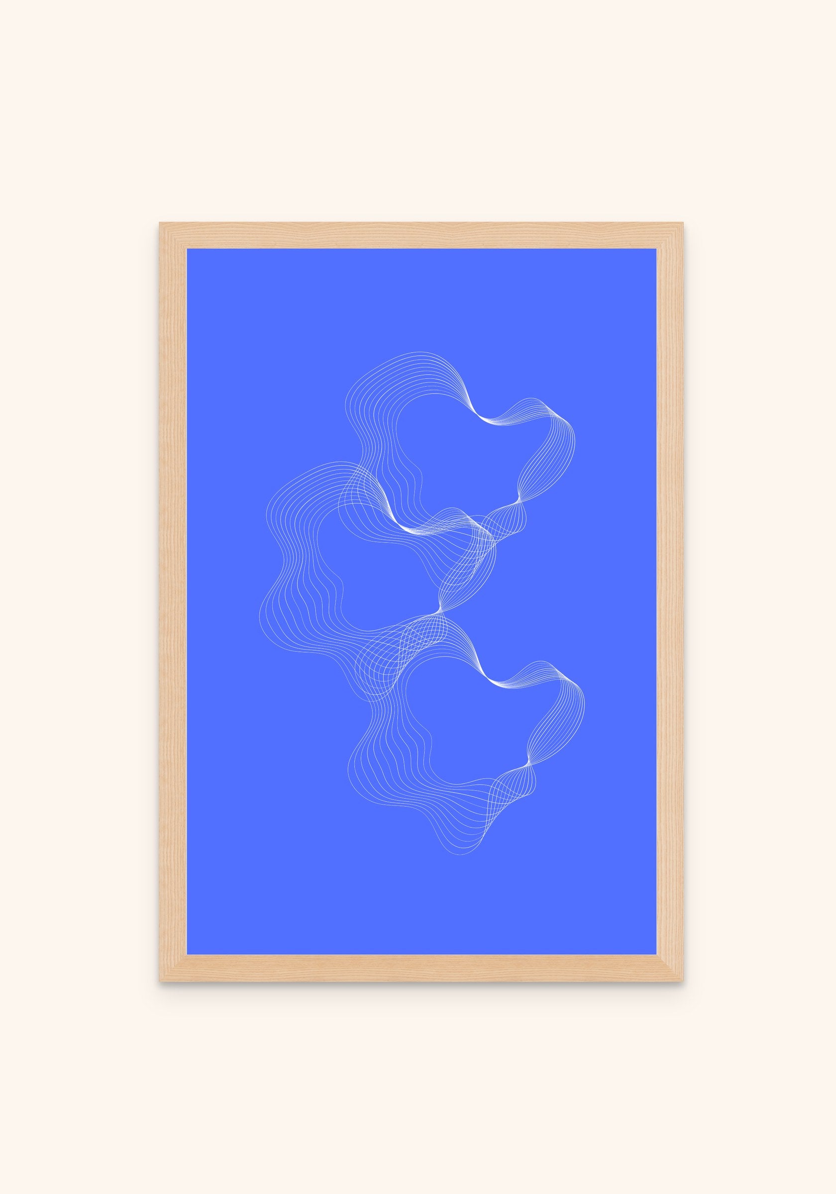 Blue Wave geometric art print in an oak frame — Art Spectrum