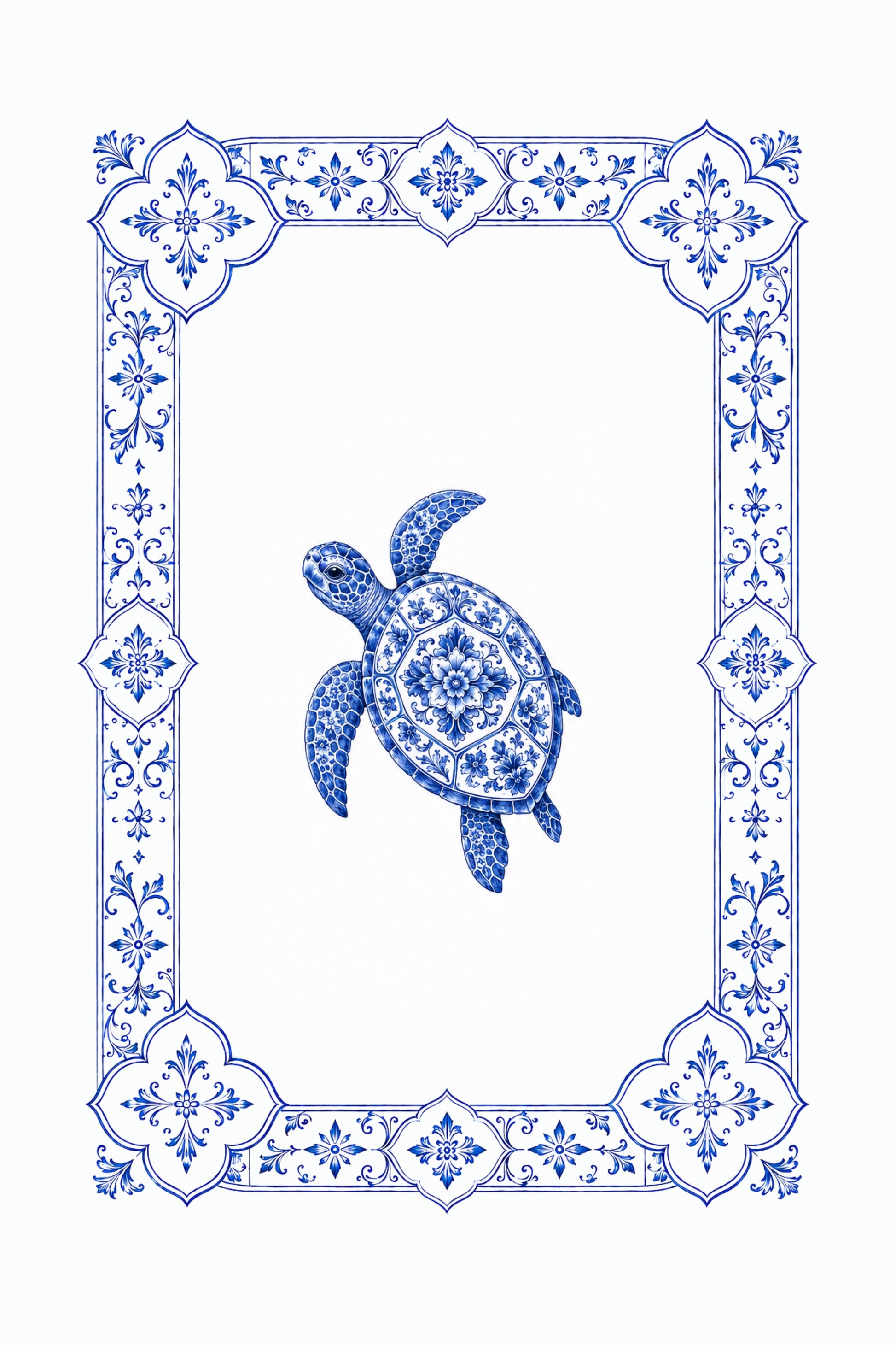 Caretta — a loggerhead sea turtle in cobalt-blue linework