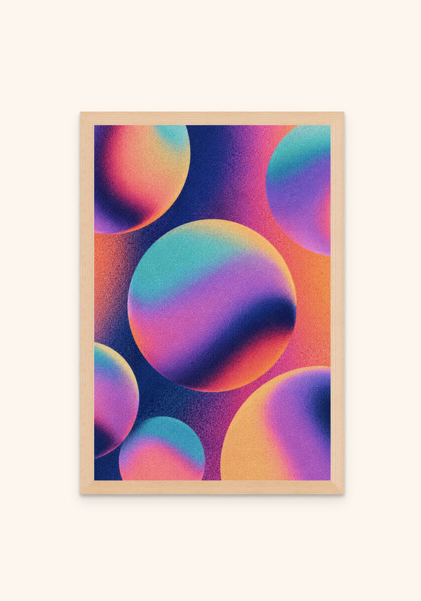 Cluster geometric art print in an oak frame — Art Spectrum