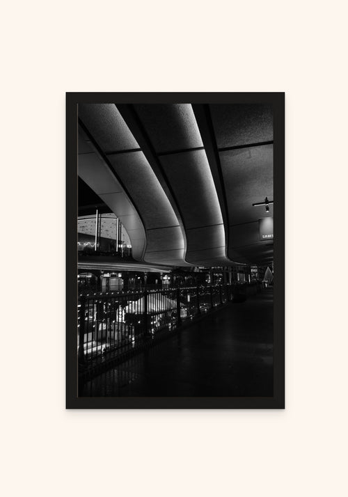 Coal Drops Yard At Night framed print in a black frame — Art Spectrum