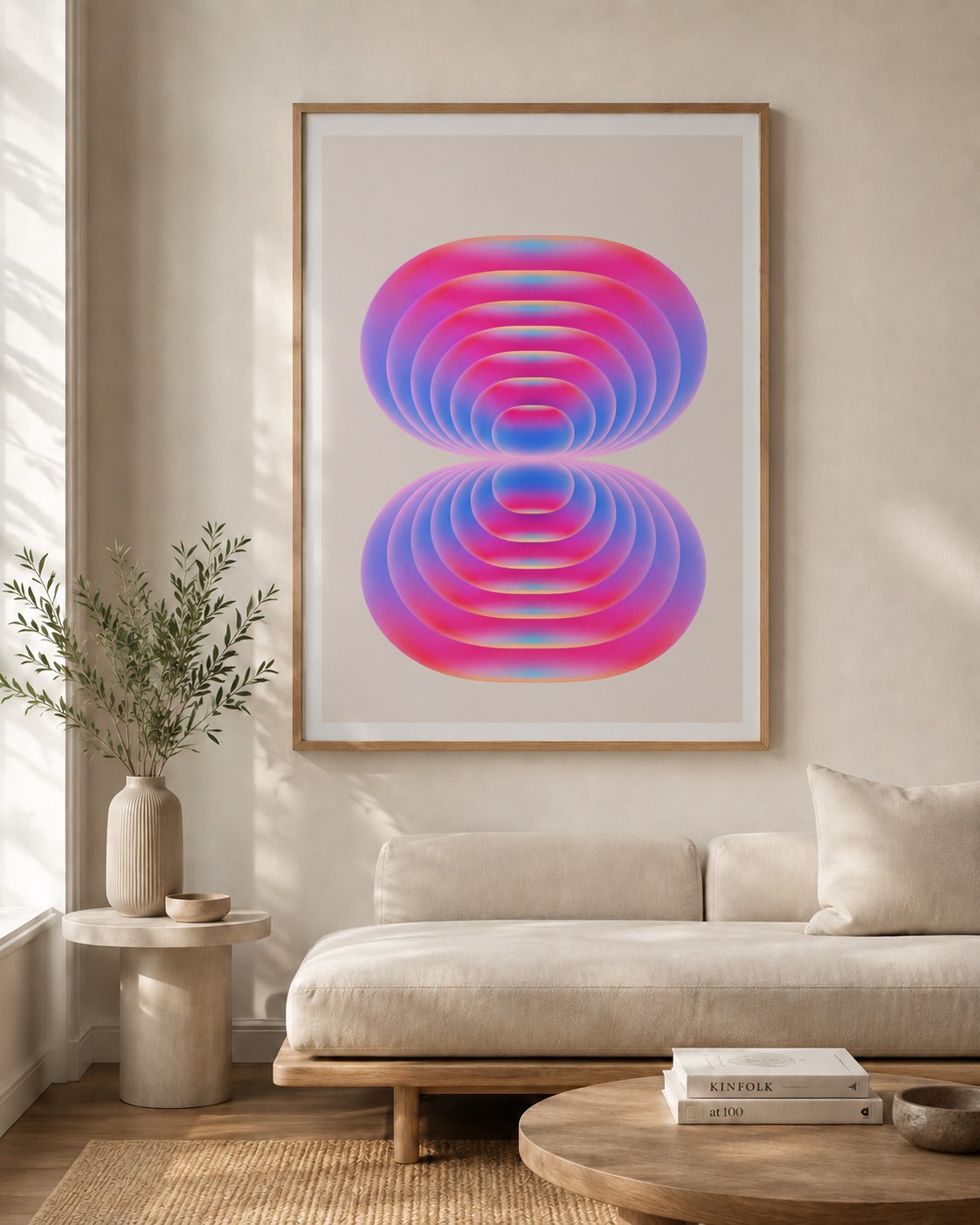 Connecting geometric abstract framed art print styled in a modern interior — Art Spectrum