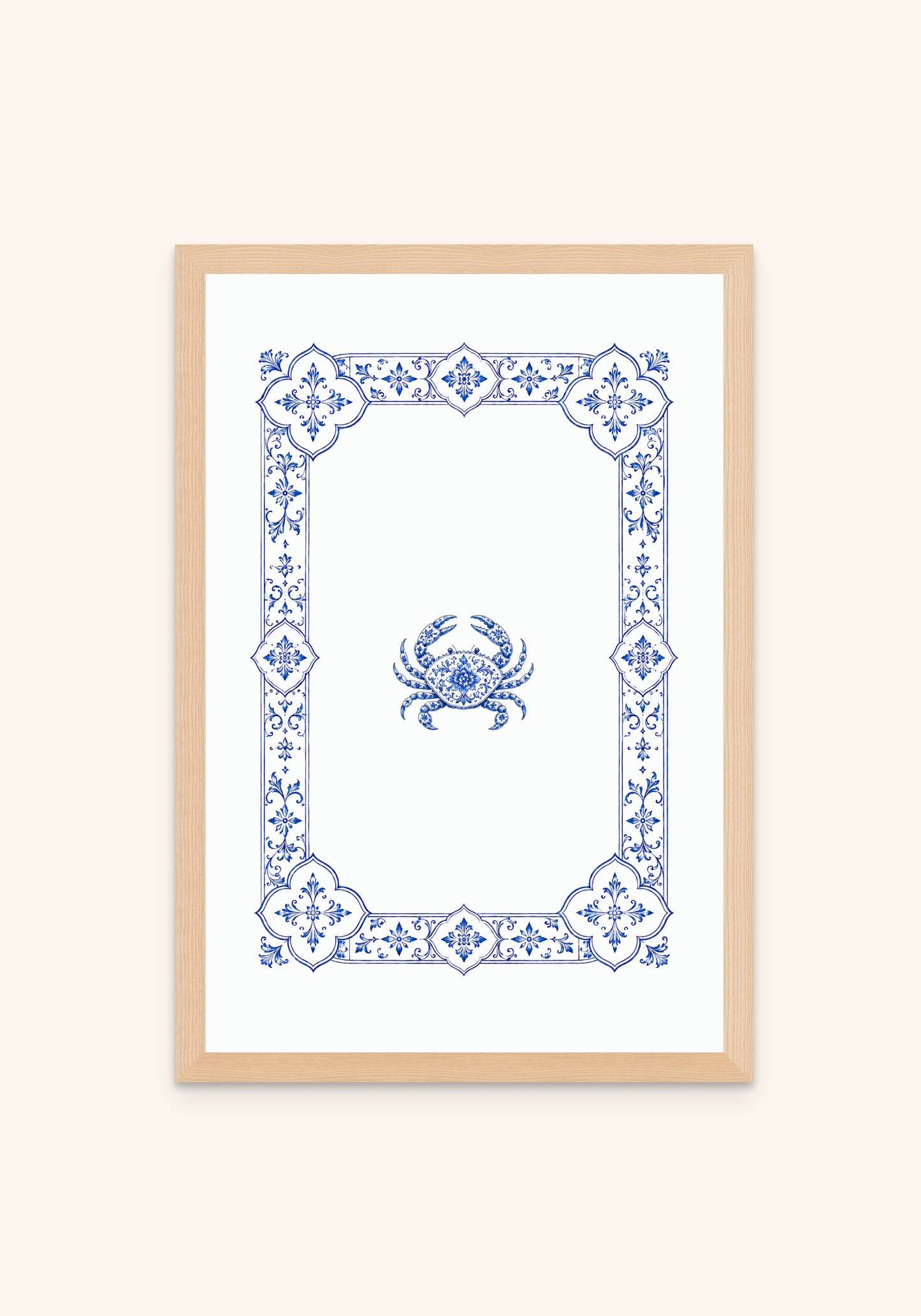 Crab framed print — Portuguese tile wall art, Mediterra collection