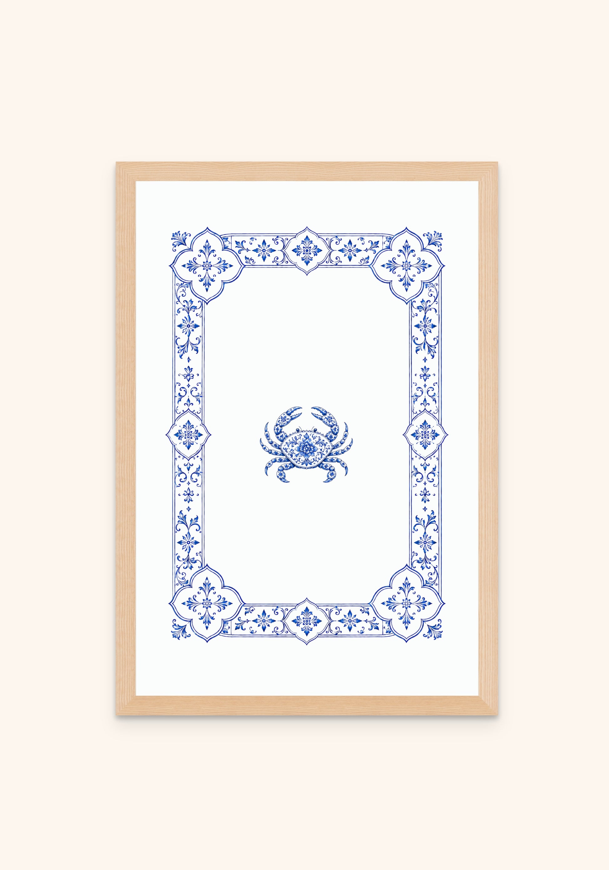 Crab framed print — Portuguese tile wall art, Mediterra collection