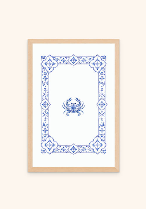 Crab framed print — Portuguese tile wall art, Mediterra collection