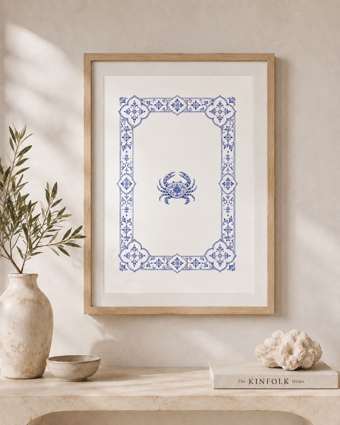 Crab framed print styled in a room — Mediterra collection