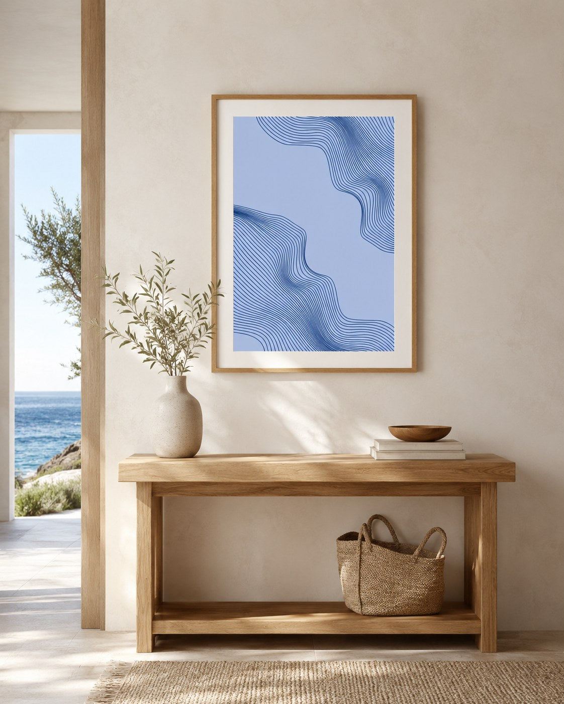 Current geometric abstract framed art print styled in a modern interior — Art Spectrum