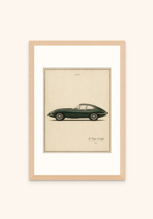 E Type vintage art print in a frame — Art Spectrum