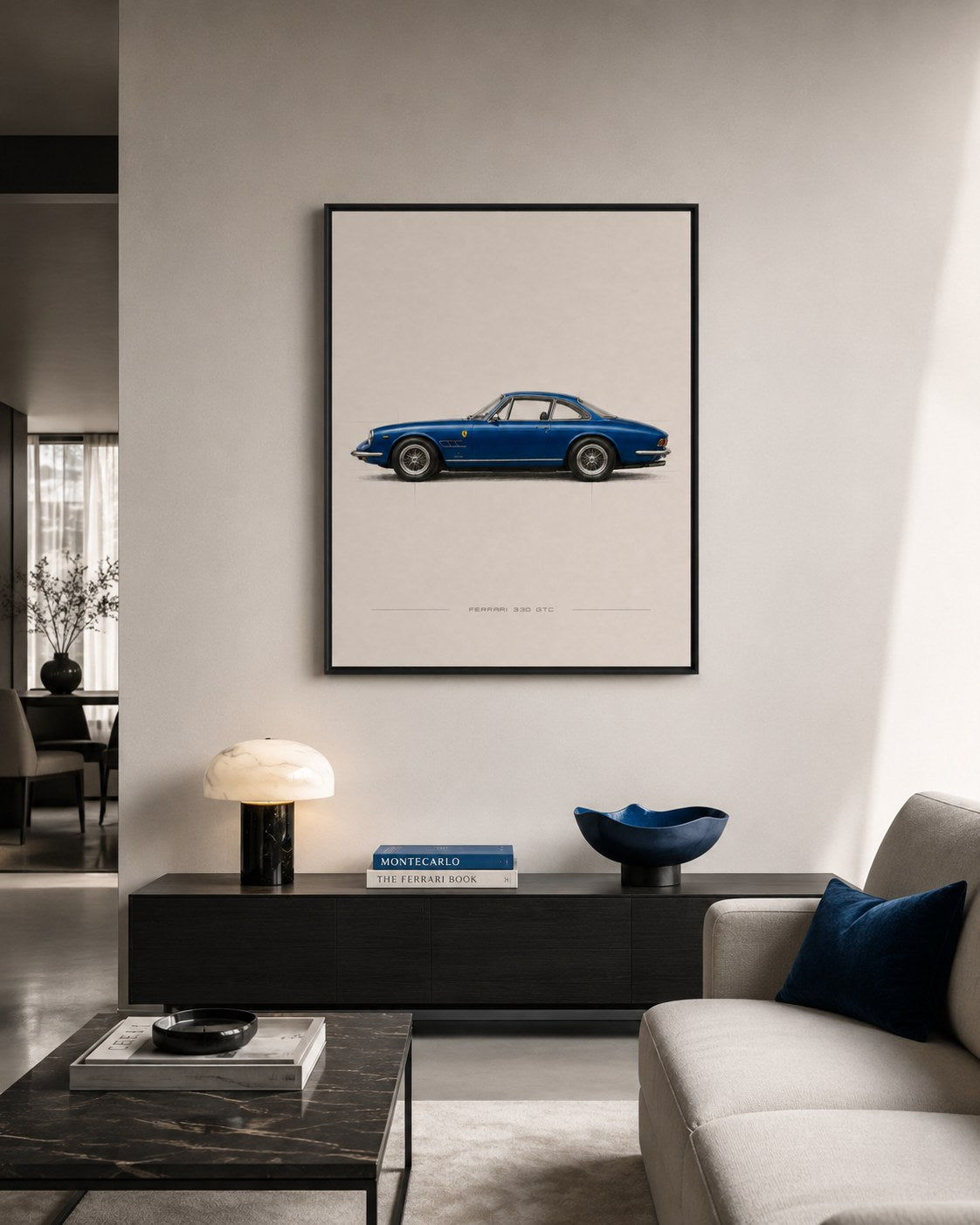 Ferrari vintage framed print styled in a modern interior — Art Spectrum
