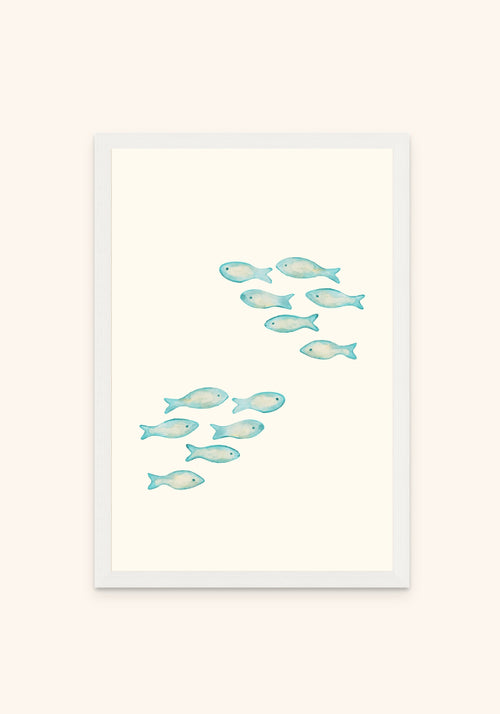 Fish Run framed print in a white frame — Art Spectrum