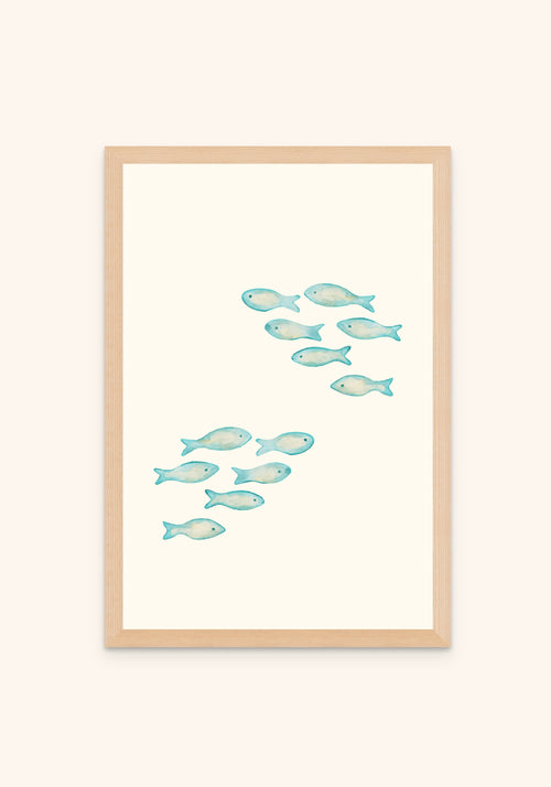 Fish Run framed print — Portuguese tile wall art, Mediterra collection