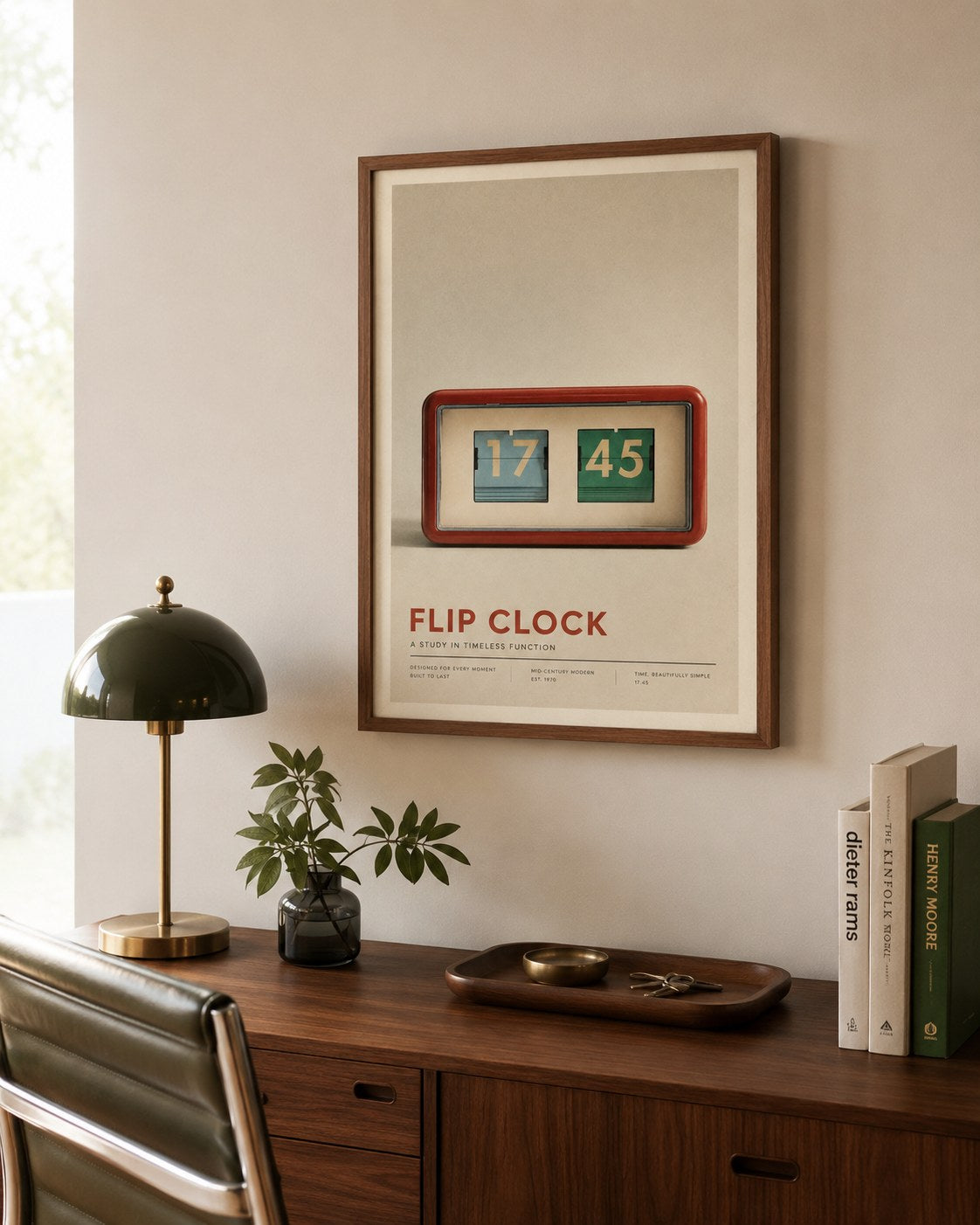 Flip Clock vintage framed print styled in a modern interior — Art Spectrum