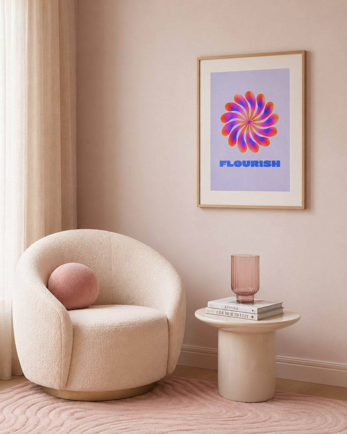 Flourish geometric abstract framed art print styled in a modern interior — Art Spectrum