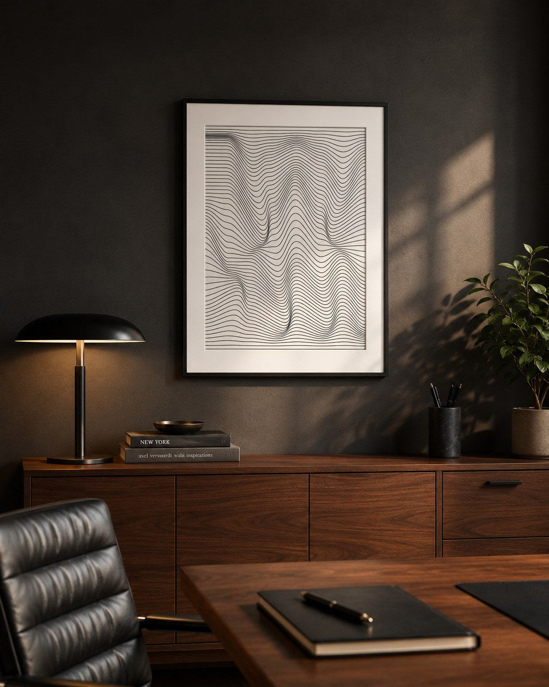 Frequency 2 geometric abstract framed art print styled in a modern interior — Art Spectrum