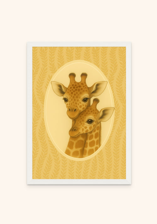 Giraffes framed print in a white frame — Art Spectrum