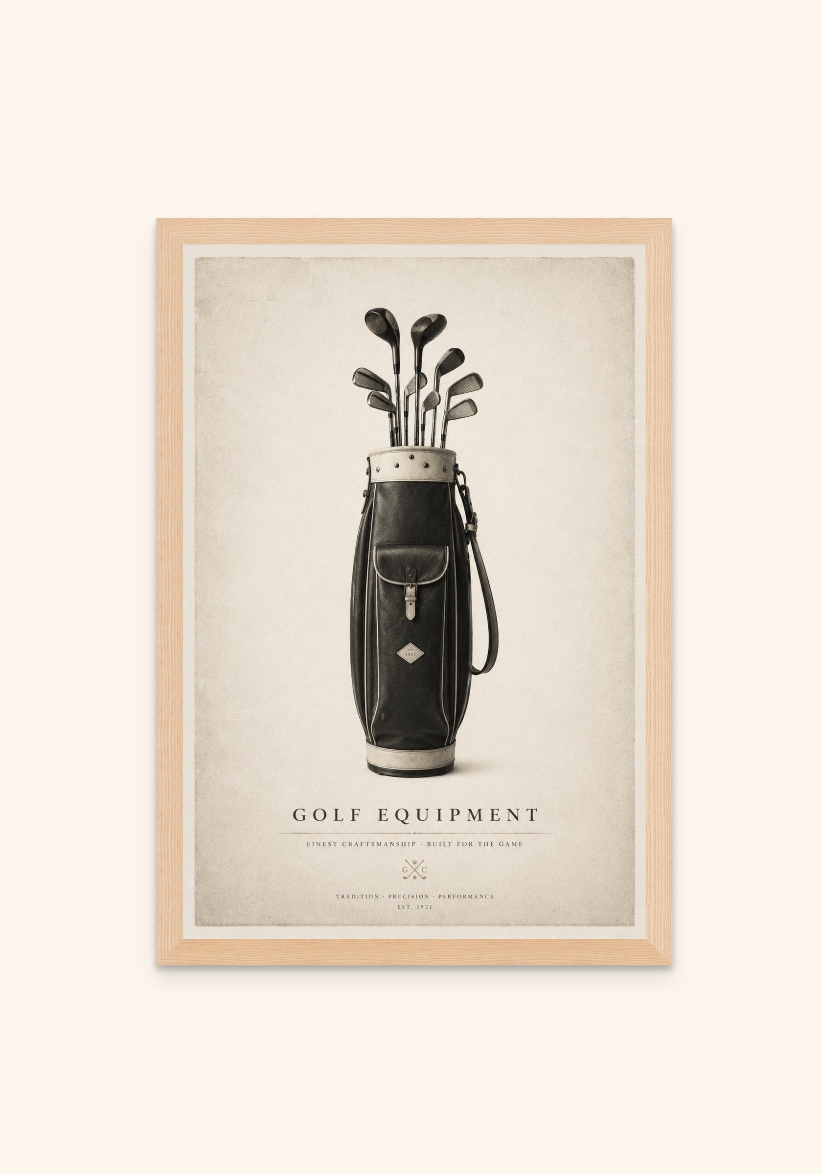 Golf Equipment vintage art print in a frame — Art Spectrum