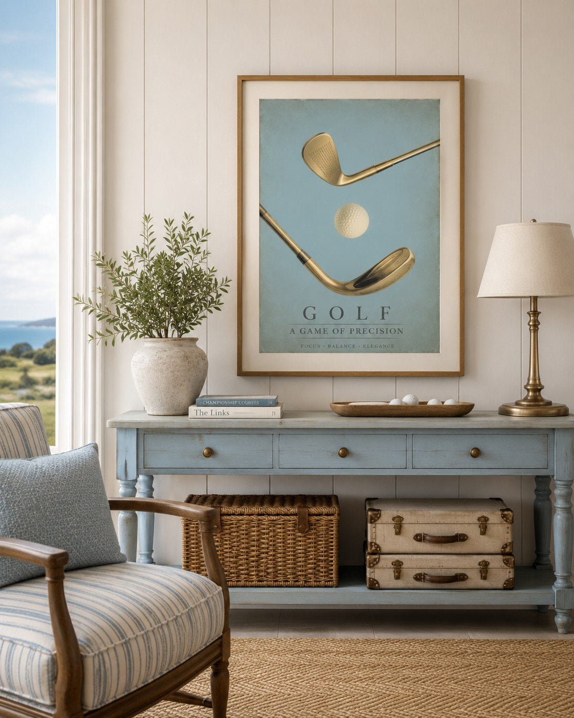 Golf vintage framed print styled in a modern interior — Art Spectrum
