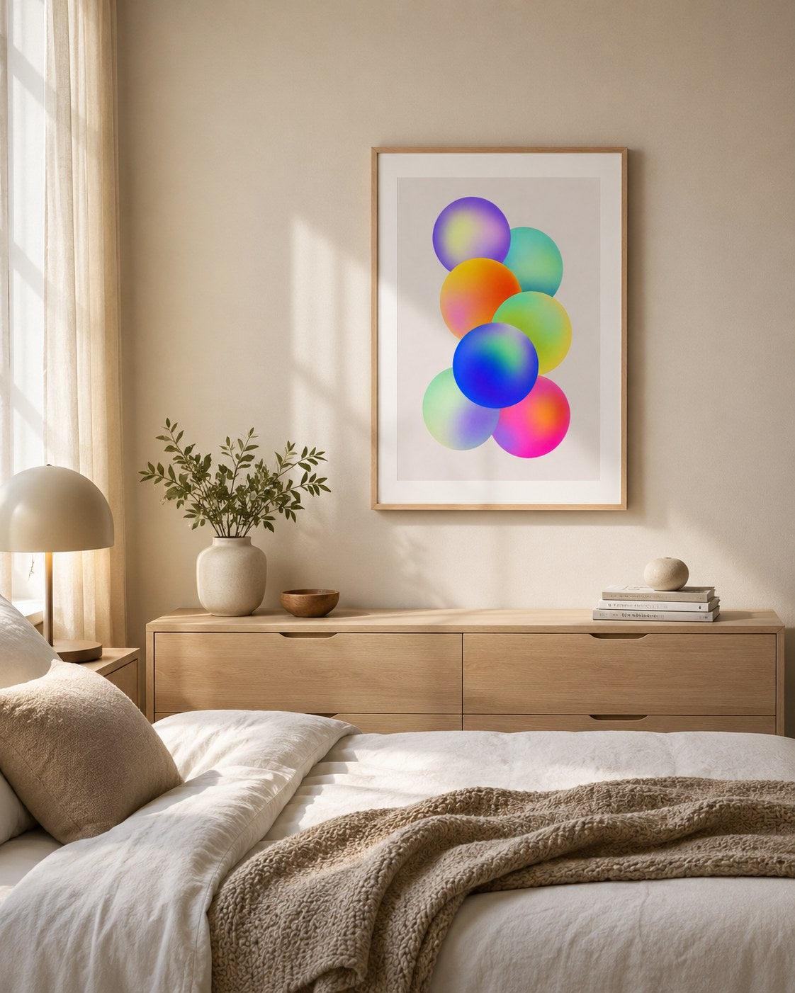 Halo geometric abstract framed art print styled in a modern interior — Art Spectrum