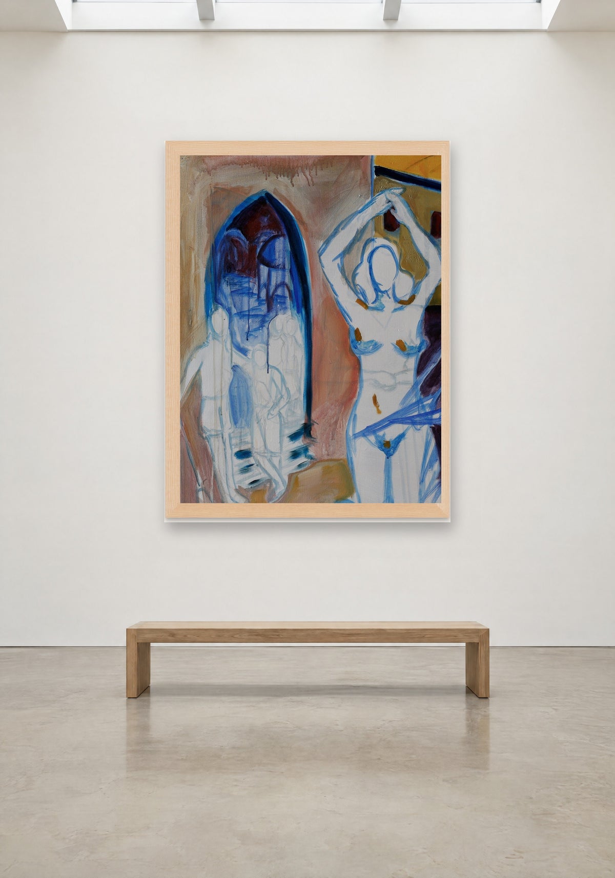Figures at the Door by Havva Malyalizade, framed print on a gallery wall