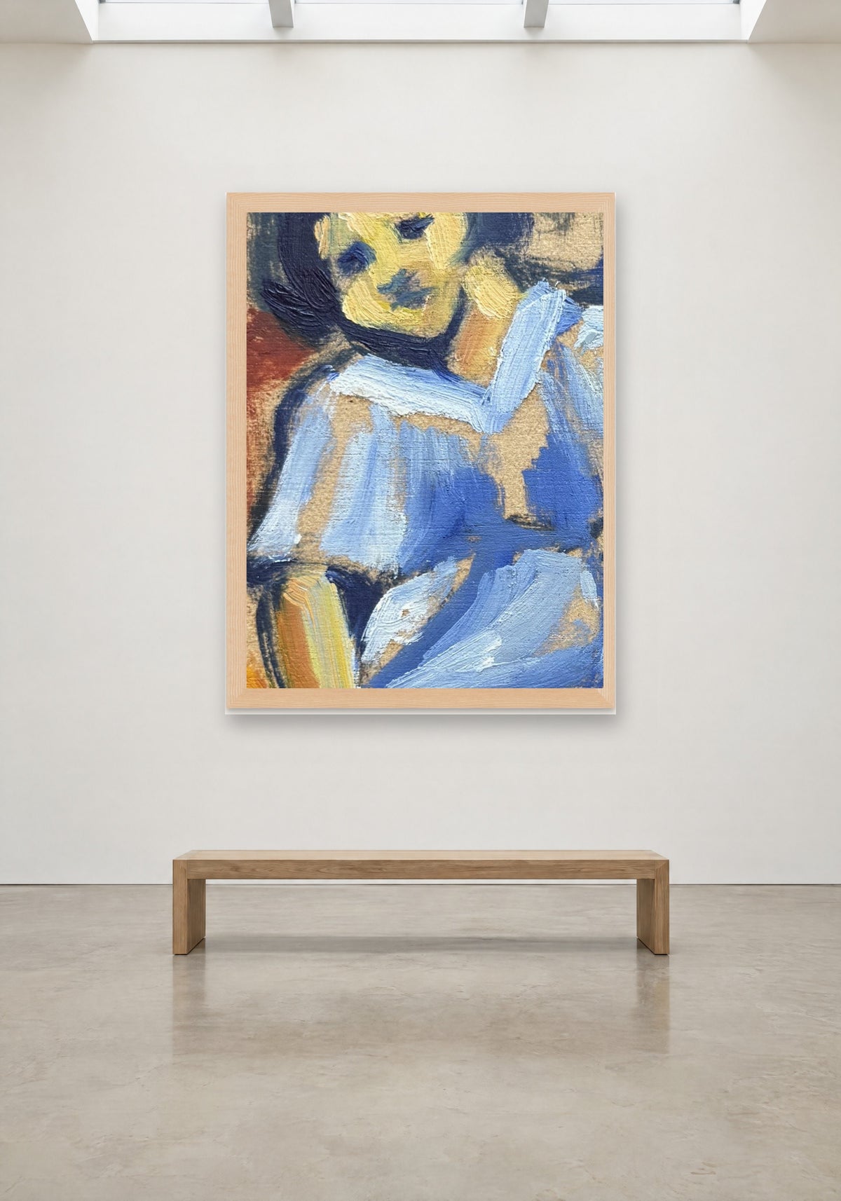 Girl in Blue by Havva Malyalizade, framed print on a gallery wall