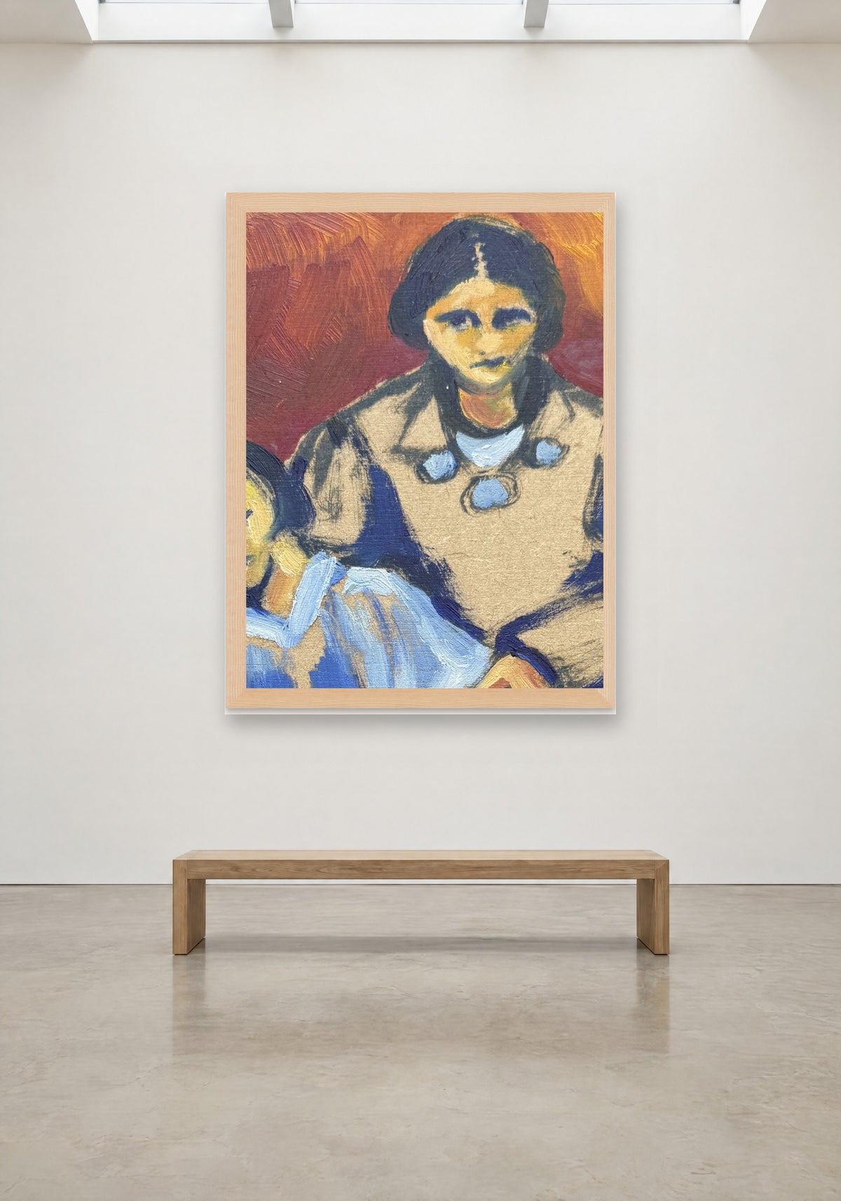 Seated Woman by Havva Malyalizade, framed print on a gallery wall
