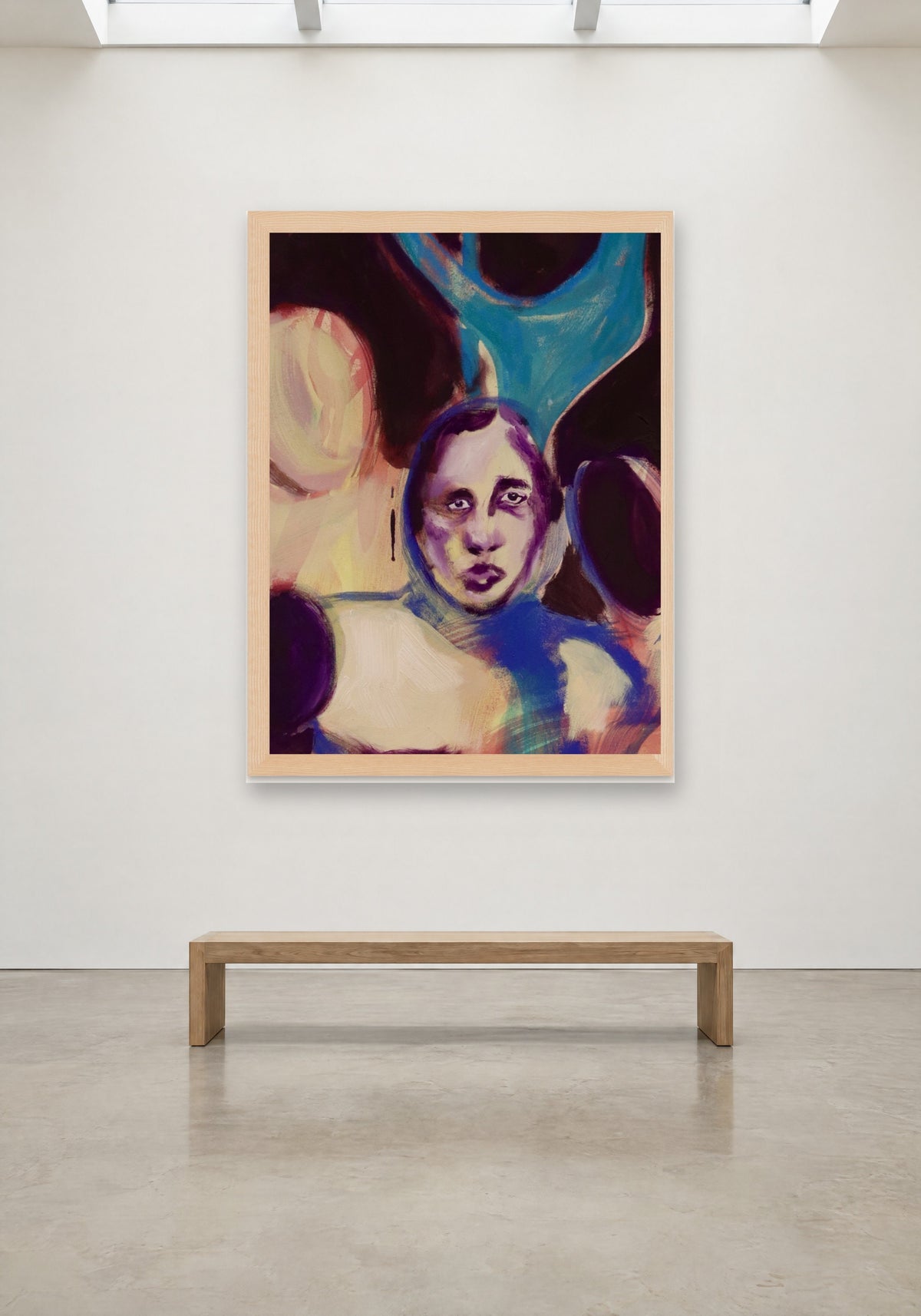 Woman in Violet by Havva Malyalizade, framed print on a gallery wall