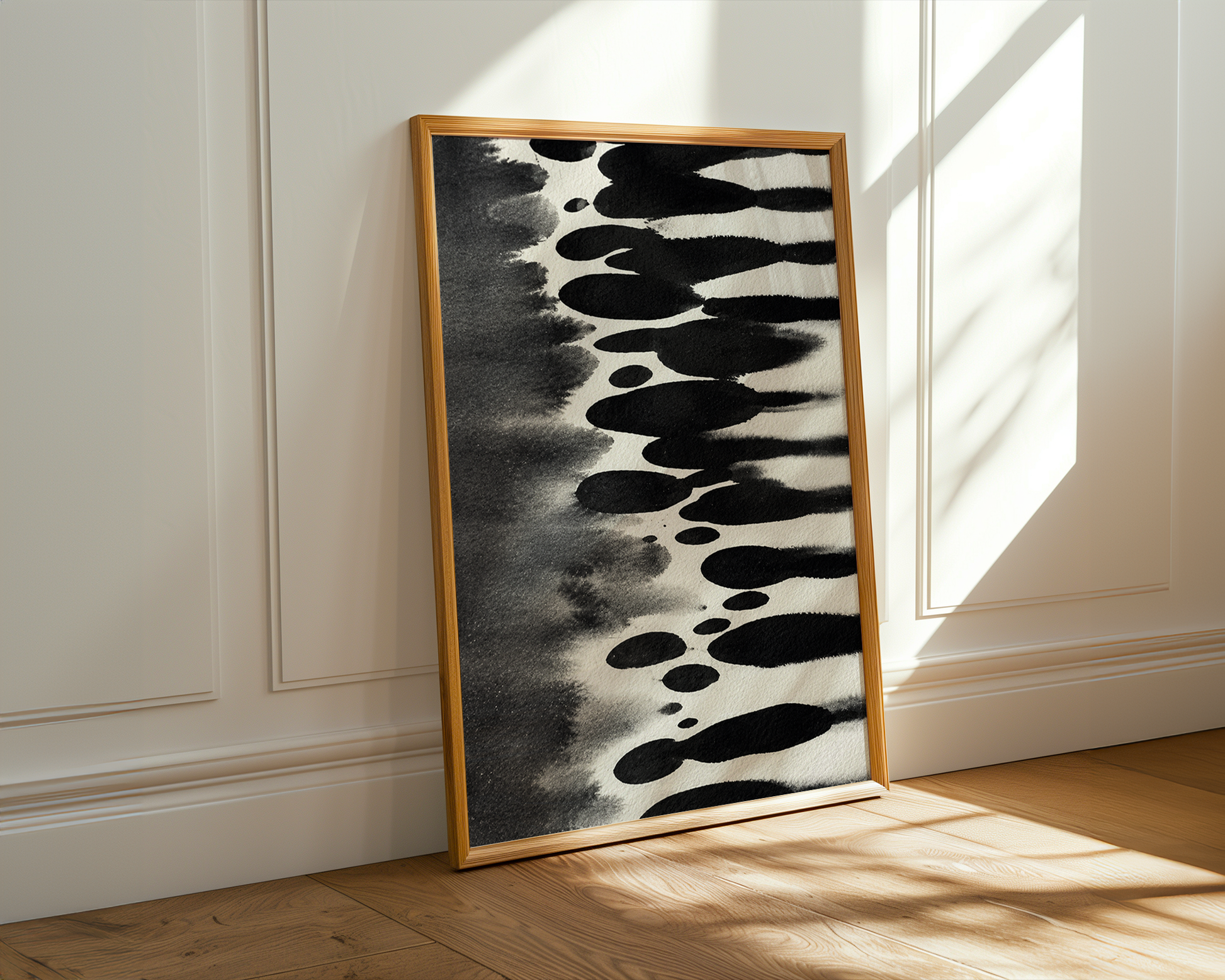 Inkfall texture art framed canvas print styled in a modern interior — Art Spectrum