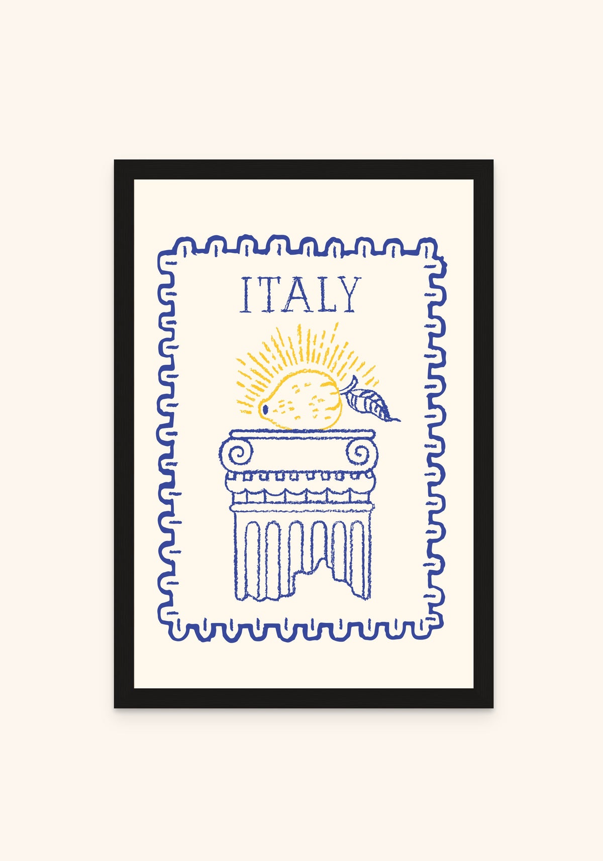 Italy Stamp framed print in a black frame — Art Spectrum