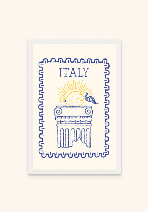 Italy Stamp framed print in a white frame — Art Spectrum