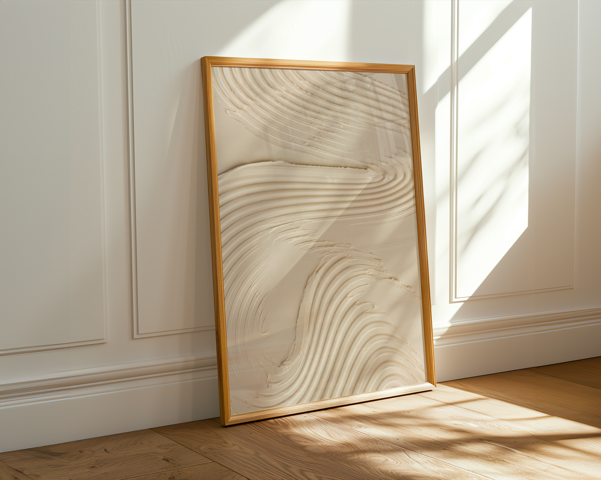 Ivory Flow texture art framed canvas print styled in a modern interior — Art Spectrum