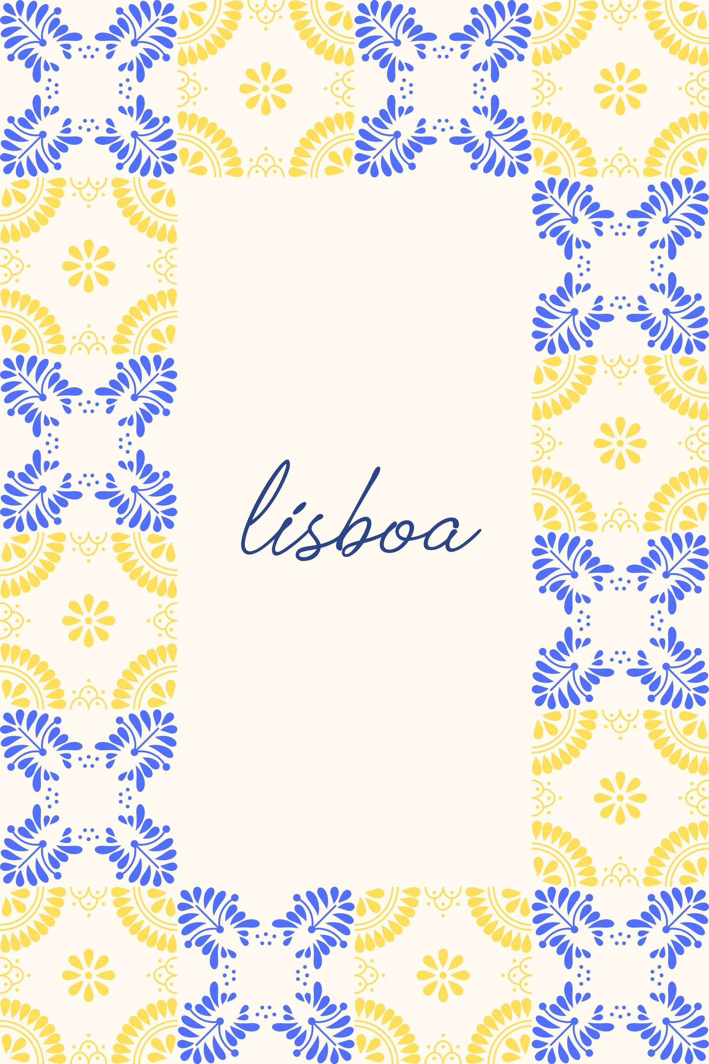 Lisboa — a blue and yellow azulejo tile border with a script wordmark