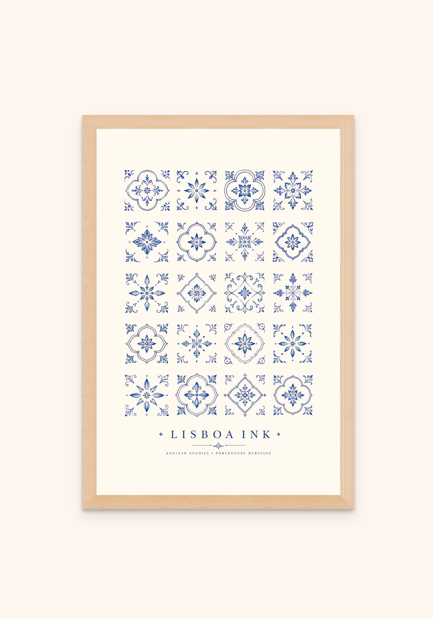 Lisboa Ink framed print — Portuguese tile wall art, Mediterra collection