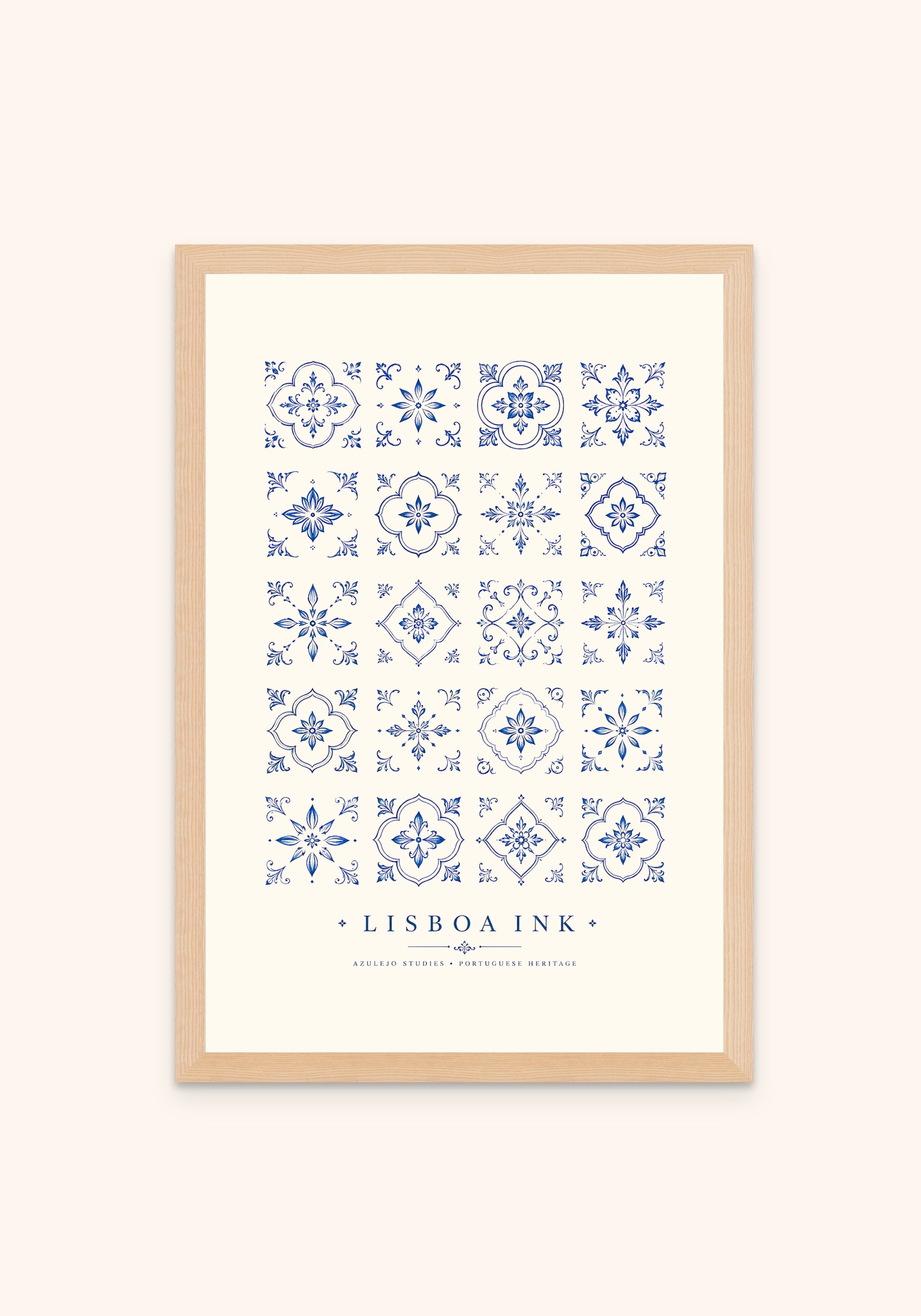 Lisboa Ink framed print — Portuguese tile wall art, Mediterra collection