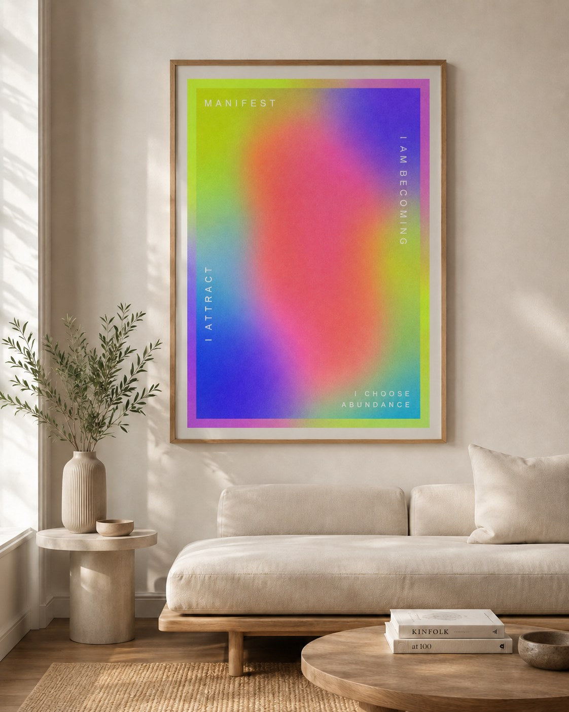 Manifest geometric abstract framed art print styled in a modern interior — Art Spectrum