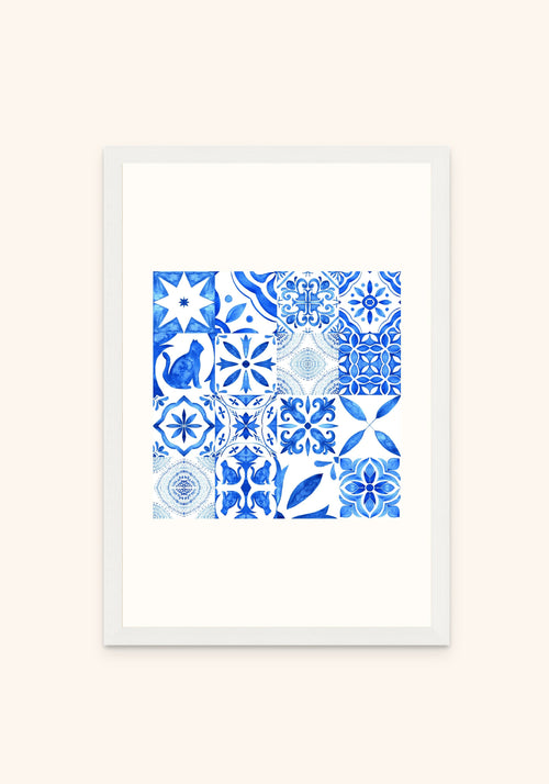 Mediterra Tiles framed print in a white frame — Art Spectrum