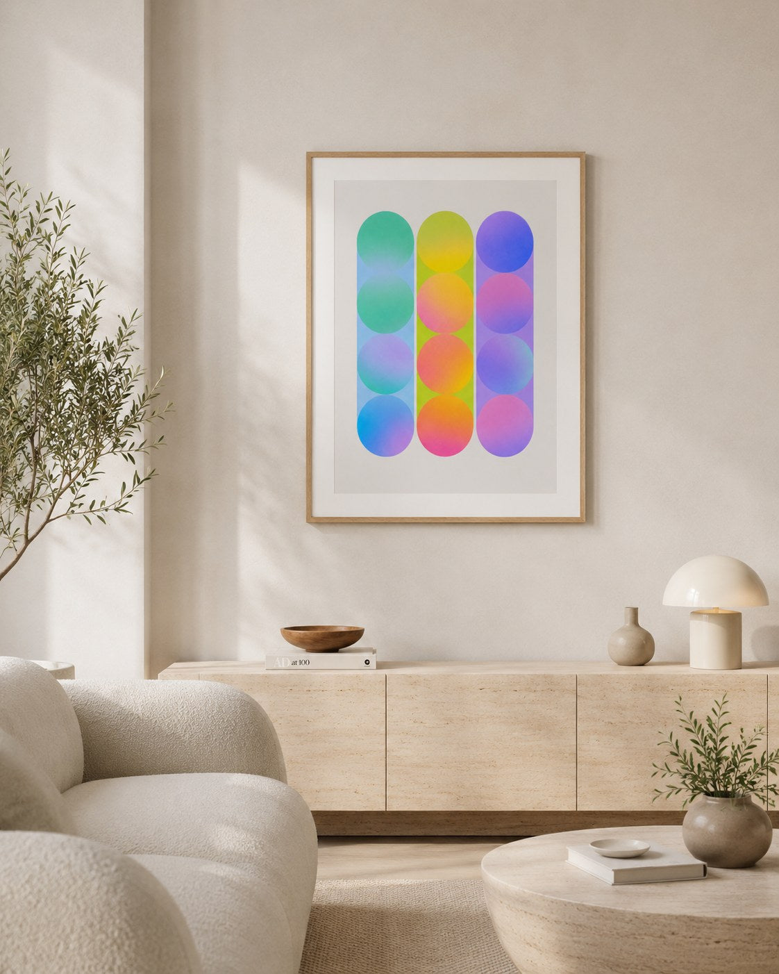 Mirage geometric abstract framed art print styled in a modern interior — Art Spectrum