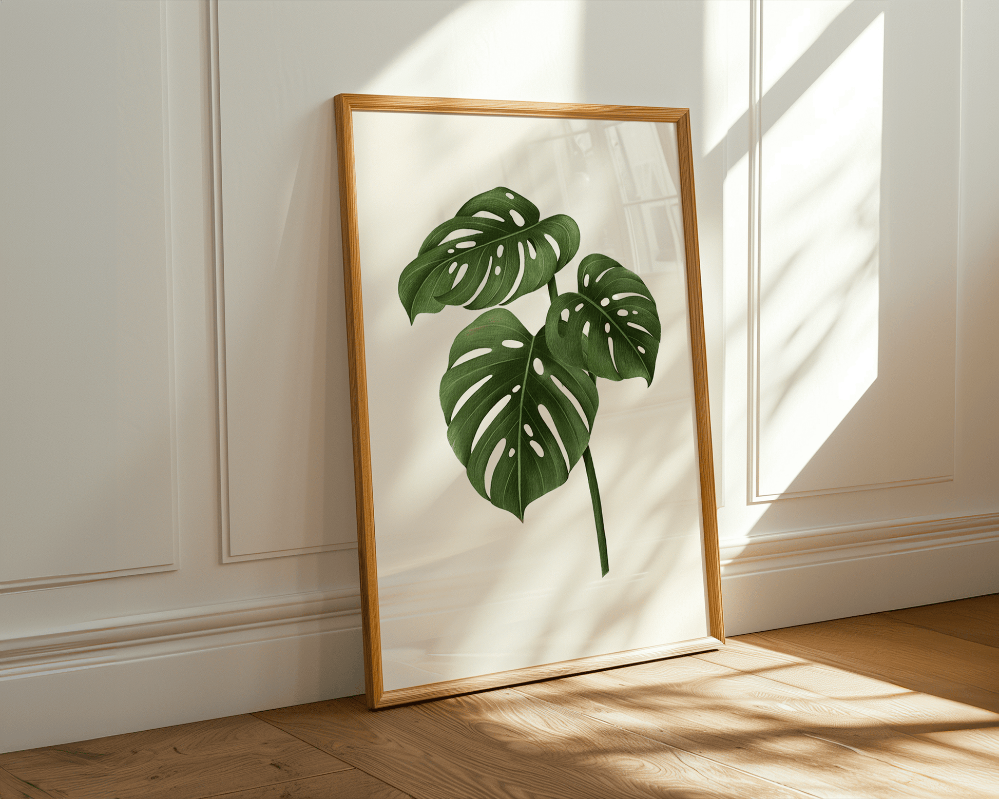 Monstera botanic framed canvas print on display in a styled room — Art Spectrum