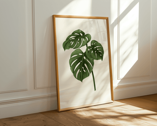 Monstera botanic framed canvas print on display in a styled room — Art Spectrum