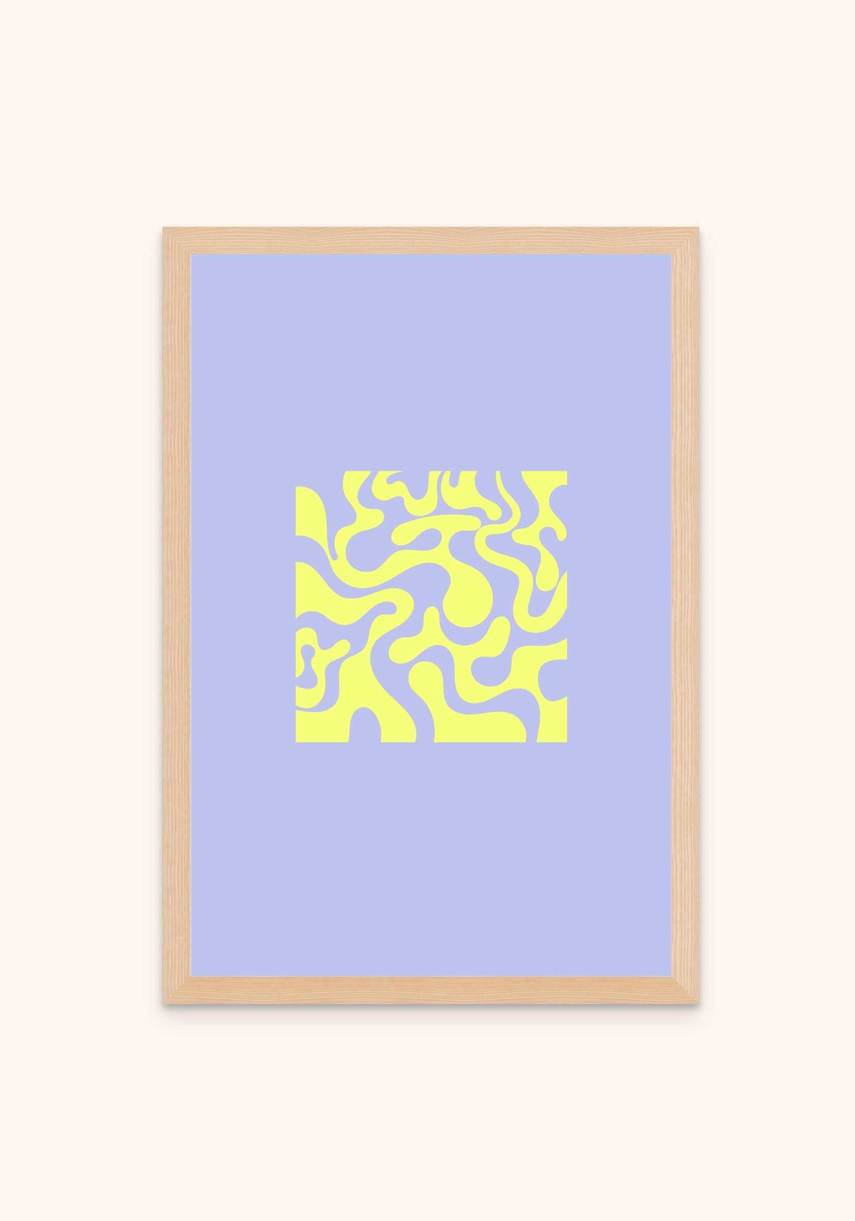 Neon Maze geometric art print in an oak frame — Art Spectrum