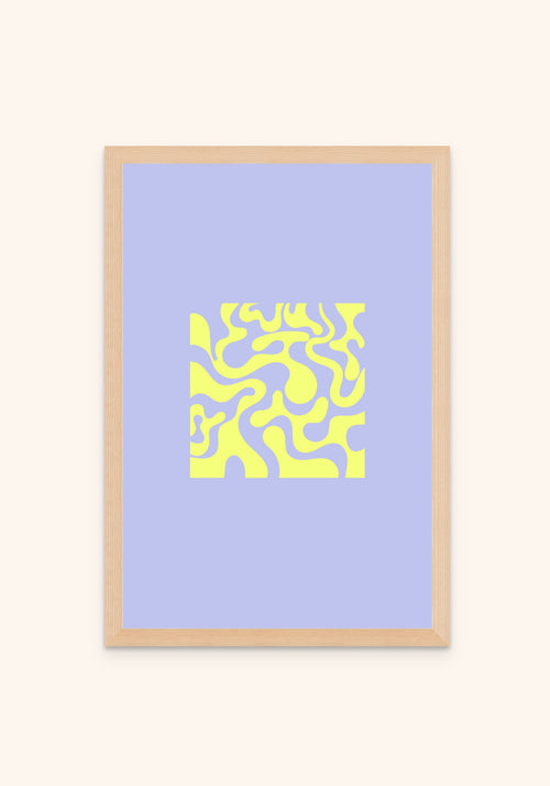 Neon Maze geometric art print in an oak frame — Art Spectrum