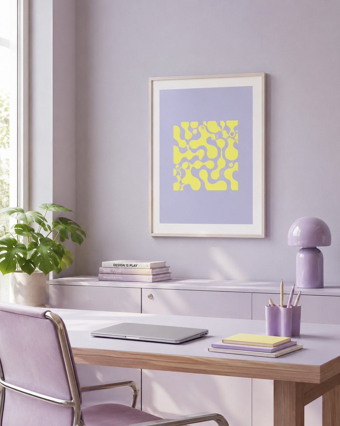 Neon Maze geometric abstract framed art print styled in a modern interior — Art Spectrum