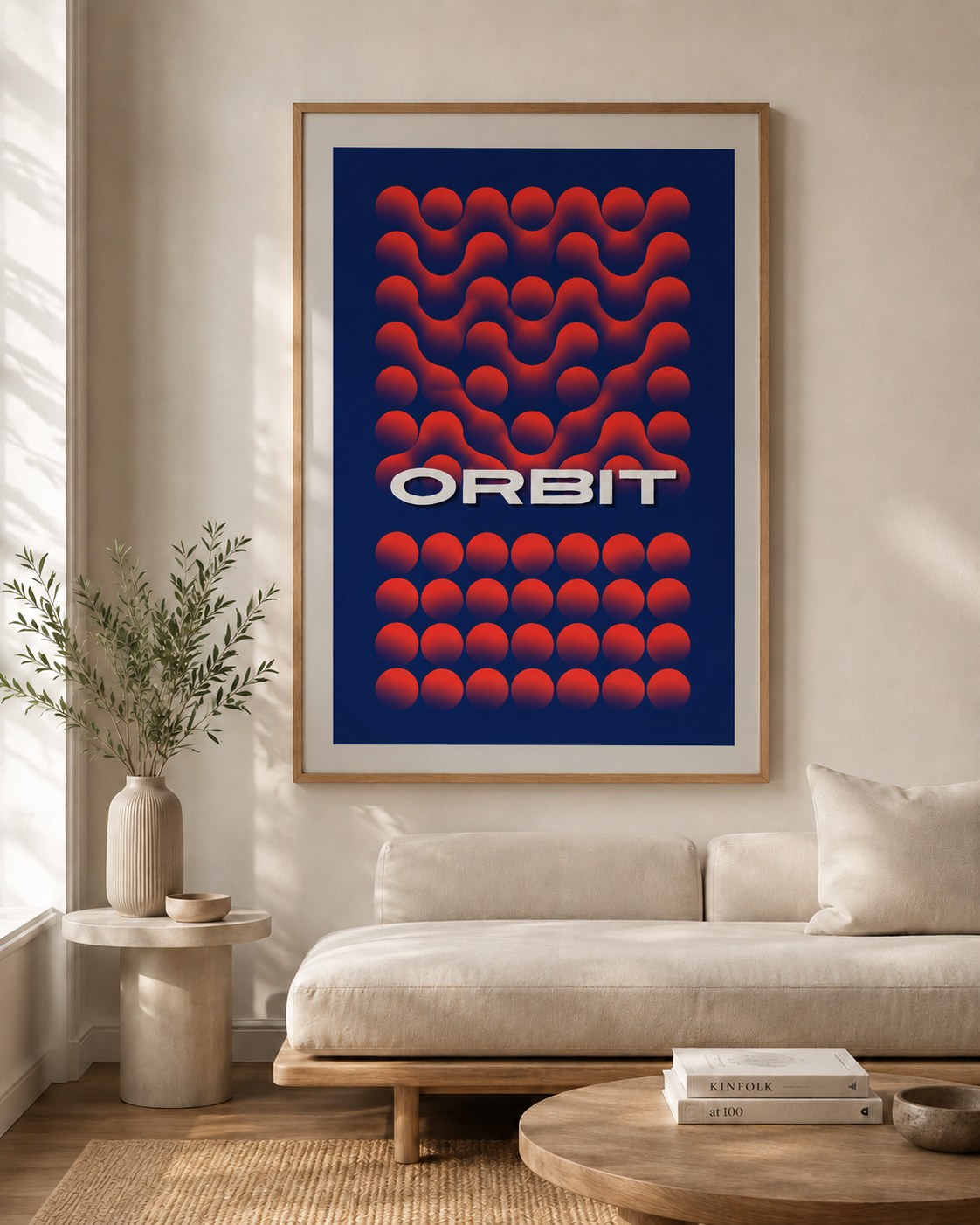 Orbit geometric abstract framed art print styled in a modern interior — Art Spectrum