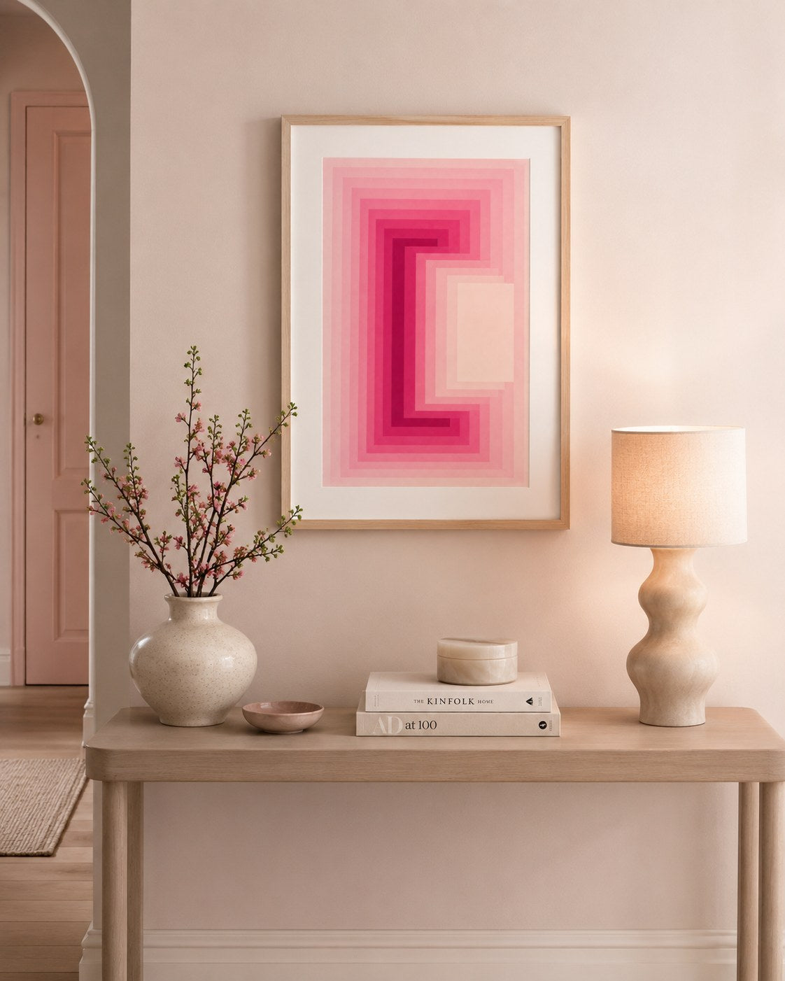 Portal geometric abstract framed art print styled in a modern interior — Art Spectrum