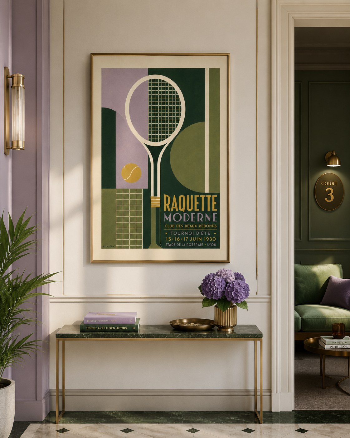 Raquette vintage framed print styled in a modern interior — Art Spectrum