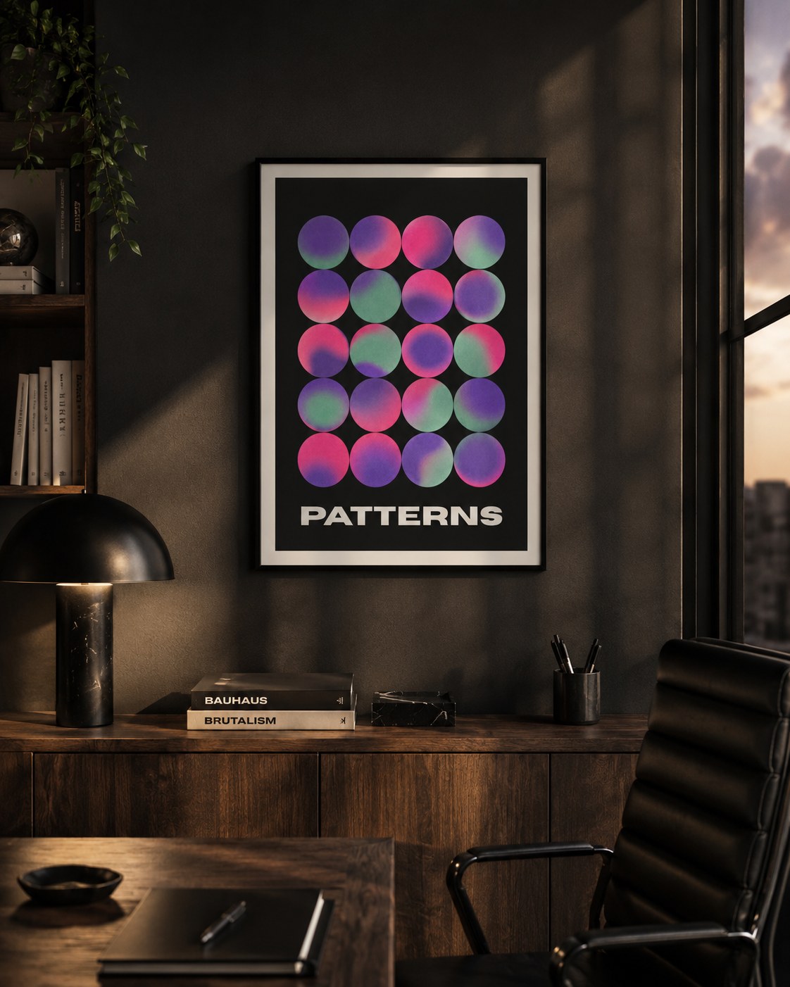 Sequence geometric abstract framed art print styled in a modern interior — Art Spectrum